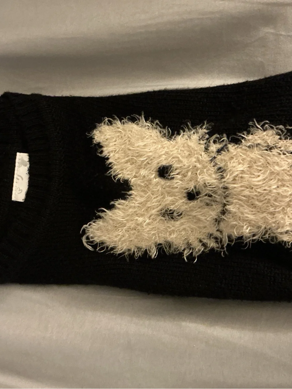 Justice Black Short-Sleeve Sweater with Cream Fuzzy Dog Motif